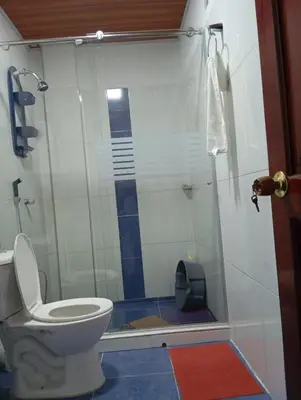 a bathroom with a toilet and a shower at Apartamentos el farol in Ciénaga