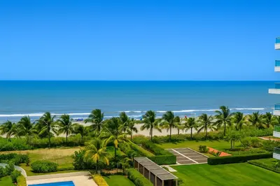 an aerial view of a resort with the beach at Luxury 2-Bedroom Apartment with Breathtaking Ocean Views in Cartagena de Indias