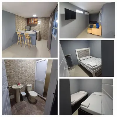 a collage of four pictures of a bathroom and a room at Los paragüitas in Cartagena de Indias