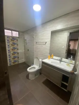 a bathroom with a toilet and a sink and a mirror at Cabaña Belmar House in Puerto Salgar