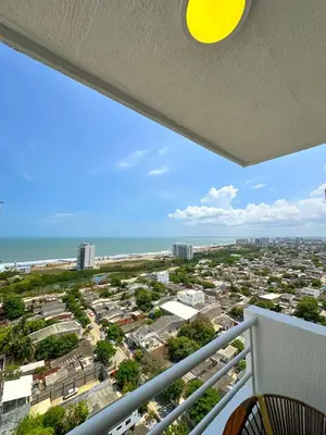 a balcony with a view of a city at Luxury apartment with sea view in Cartagena de Indias