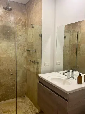 a bathroom with a sink and a shower at Duplex con Piscina privada en Centro Histórico in Cartagena de Indias