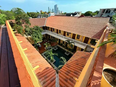 an overhead view of a house with a swimming pool at Masaya Cartagena in Cartagena de Indias