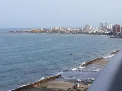an aerial view of a beach with a city at Palmetto Eliptic Bahia in Cartagena de Indias