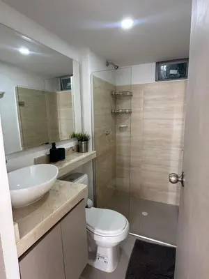a bathroom with a sink and a toilet and a shower at Apartamento Económico en Cartagena in Cartagena de Indias