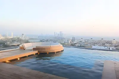 a swimming pool on the roof of a building at Spectacular apartment, unparallel views! in Cartagena de Indias