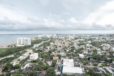 an aerial view of a city and the ocean at Torre 811 By Jalo in Cartagena de Indias