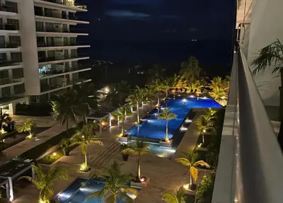 a view of the pool at night at The Beaches-Beachfront Retreat in Cartagena de Indias