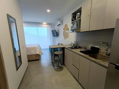 a kitchen with a sink and a counter top at Apartamento Santa Marta Sector Don Jaca in Simón Bolivar