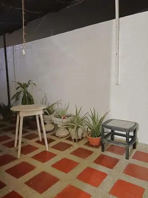 a room with a table and a bench and potted plants at New house in Barranquilla in Barranquilla