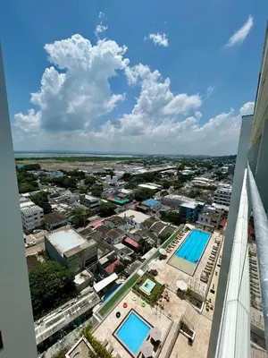 a view of a city from a building with a pool at Apartamento Moderno en Cartagena 1546 in Cartagena de Indias
