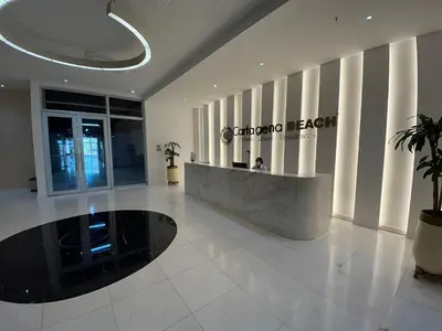 a lobby of a hotel with a reception desk at Apartamento Moderno en Cartagena 1546 in Cartagena de Indias