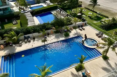 an overhead view of a swimming pool at a resort at Apto en Morros 3 con vista al Mar 504 in Cartagena de Indias