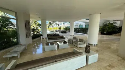 a living room with couches and tables in a building at Apto en Morros 3 con vista al Mar 504 in Cartagena de Indias
