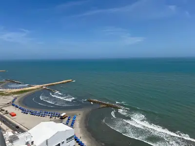 an aerial view of a beach and the ocean at Mar del norte in Cartagena de Indias