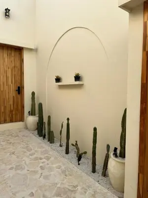 a room with cactuses and a wall with a doorway at Villa Privada con Piscina - Playas del Atlantico in Tubará