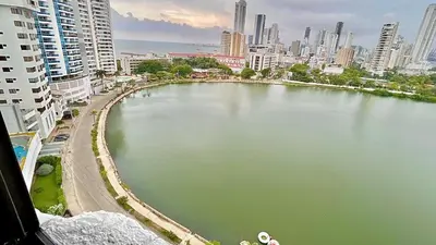 a large body of water in the middle of a city at Apto luxury en el laguito edificio marina del rey cartagena frente al mar in Cartagena de Indias