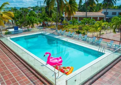 a swimming pool with a pink flamingo in the middle at Dorado Beach Isla in Playa Punta Arena