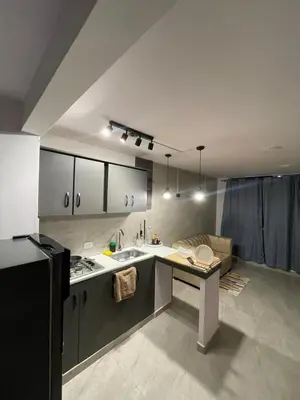 a kitchen with a sink and a couch in a room at Sky View Apartment en Barranquilla in Barranquilla
