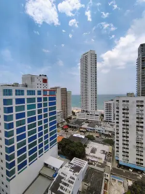 an aerial view of a city with tall buildings at Apartamento en Edificio Magno Loft Apto DP 1001 in Cartagena de Indias
