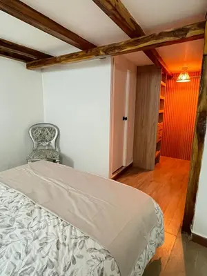 a bedroom with a bed in a room with a closet at Apartamento Cartagena - centro histórico in Cartagena de Indias