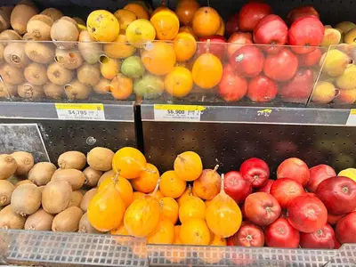 a display of fruits and vegetables in a store at Casa Manalva ocean view penthouse in walled city in Cartagena de Indias