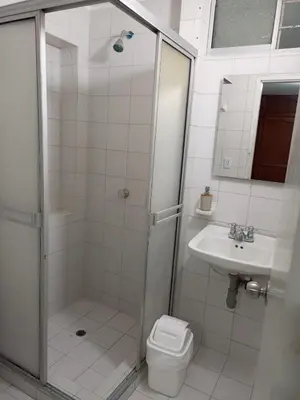 a bathroom with a shower and a toilet and a sink at Habitación cerca al aeropuerto # 4 in Cartagena de Indias