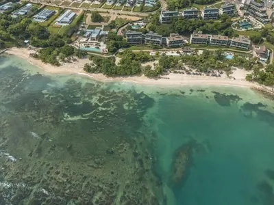 an aerial view of a beach and the ocean at 4BR Seaview Apartment at Calablanca D5 in Cartagena de Indias