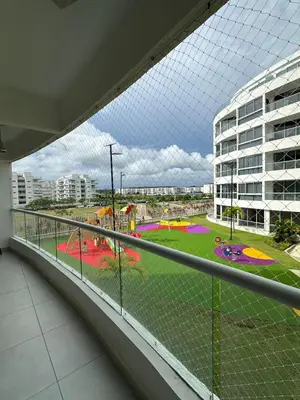 a balcony with a view of a park at Apartamento cómodo en Conjunto residencial Castelo Cartagena in Cartagena de Indias