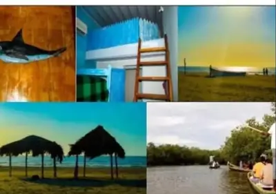 a collage of photos with a picture of a house and an umbrella at Casamar sol caribe in Cartagena de Indias