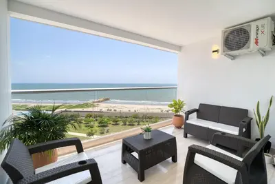 a living room with a view of the ocean at Sea View Modern Loft in Cartagena de Indias