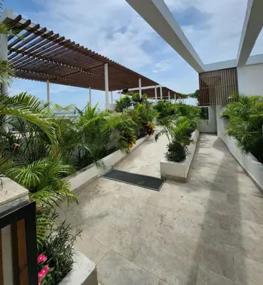 a patio with potted plants on a building at 1 bedroom luxury apartment with private jaccuzi in Cartagena de Indias