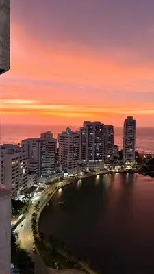 a city with a large body of water with buildings at Cartagena apartamento tipo loft in Cartagena de Indias