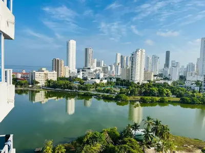 a view of a city with a river and buildings at Tu Casa con Vista al Mar , Laguito-Bocagrande in Cartagena de Indias