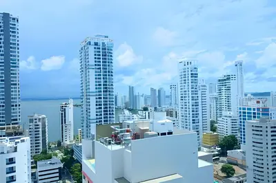 an aerial view of a city with tall buildings at Increíble vista al mar en el corazón de Bocagrande in Cartagena de Indias