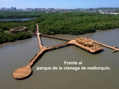 a rendering of a bridge on a river at A 20 min CC Vista vista con patio fácil acceso in Barranquilla