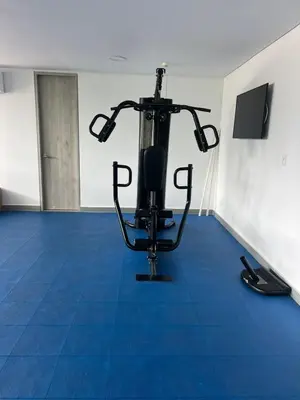 a camera in a room with a blue floor at ocean drive magnifica vista y piscina in Cartagena de Indias