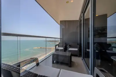 a hotel room with a view of the ocean at 1704 Morros City - Espectacular Apto en Bocagrande in Cartagena de Indias