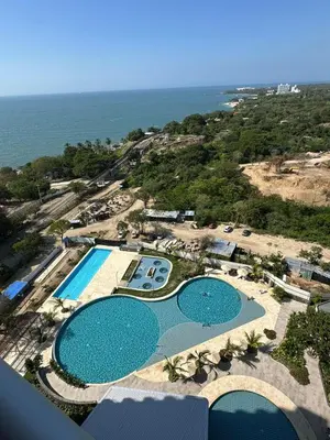 an aerial view of a resort with two pools at Apartamento con vista al mar in Simón Bolivar