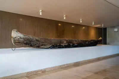 a large wooden boat on display in a museum at Modern apt near the beach with Jacuzzi, Cartagena in Cartagena de Indias