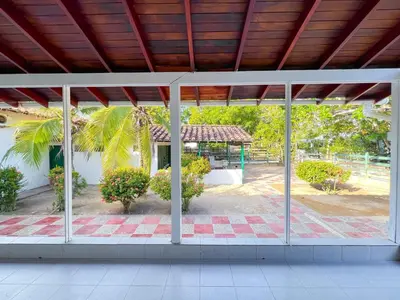 a view of a patio with a gazebo at Casa San Miguel Tolú, Playa El Francés in San Silvestre