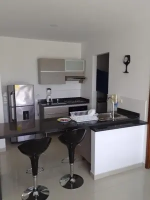 a kitchen with a counter with a sink and a stove at Bijao 4a in Barranquilla