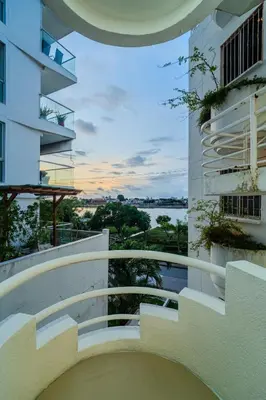 a view from the balcony of a building at Apt-Casa Marina Cruz Bay View-10 mins walk Oldtown in Cartagena de Indias