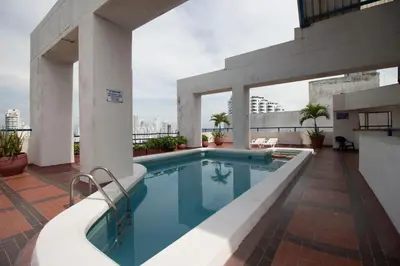 a swimming pool on the roof of a building at Tropical Beach - Con vista al mar in Cartagena de Indias