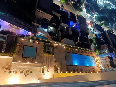 a view of a building with a large tv at Olas & relax Cartagena in Cartagena de Indias