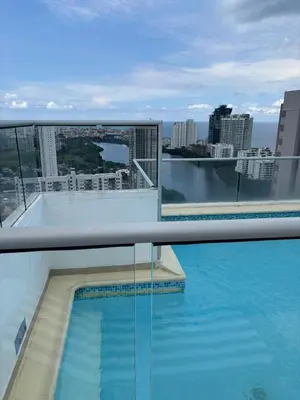 a swimming pool on the roof of a building at Beach Veronica Luxury Ocean View Apartment in Cartagena de Indias