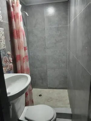 a bathroom with a shower with a toilet and a sink at Cartagena brisa y caracol in Cartagena de Indias
