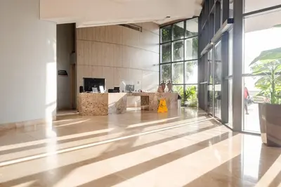 a lobby with a reception desk in a building at Ocean view apartment in Cartagena de Indias