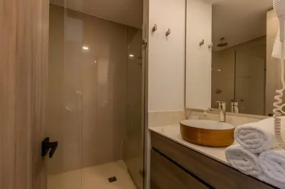 a bathroom with a sink and a shower at 