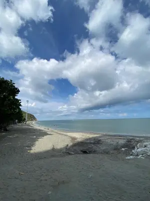 a sandy beach with a cloudy sky and the ocean at Palmar in Playa Dormida